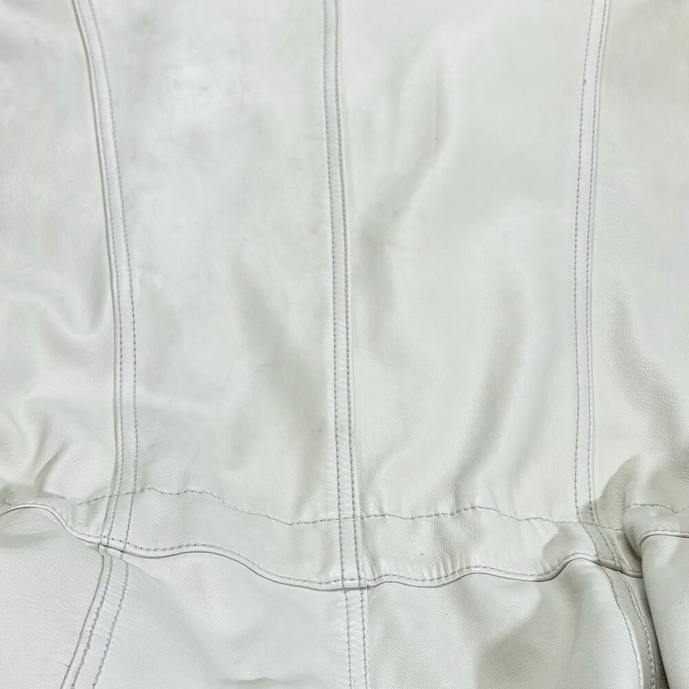 Gap Vintage 90s Y2K White Leather Jacket Large - Picture 5 of 9